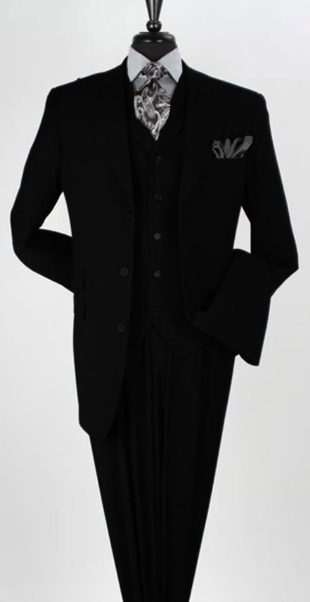 Mens Vested Black Suit