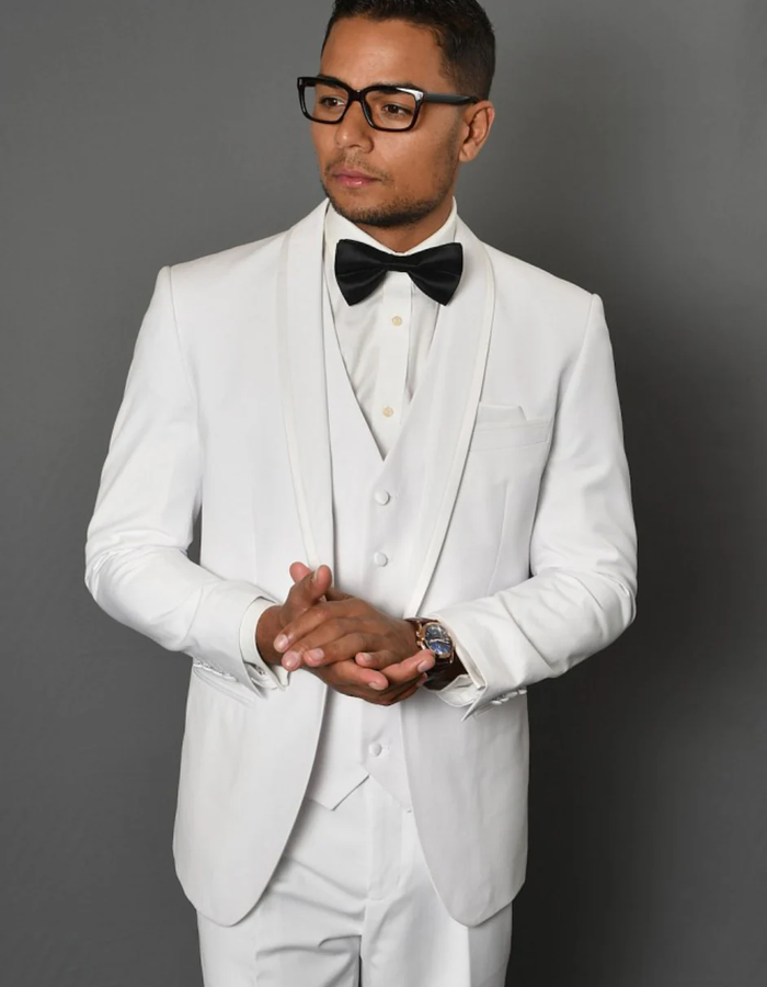 White Prom Suit - White Prom Tuxedo Suits - White Wedding Trim Tuxedo