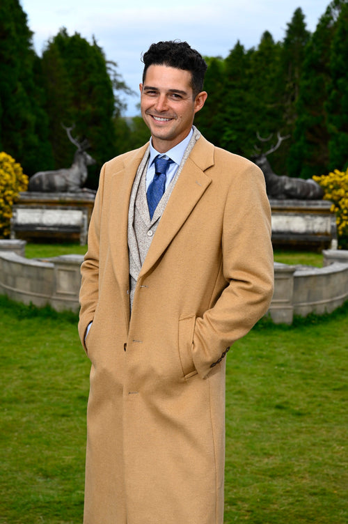 Men's Camel Wool & Cashmere Overcoat by Vinci Suits
