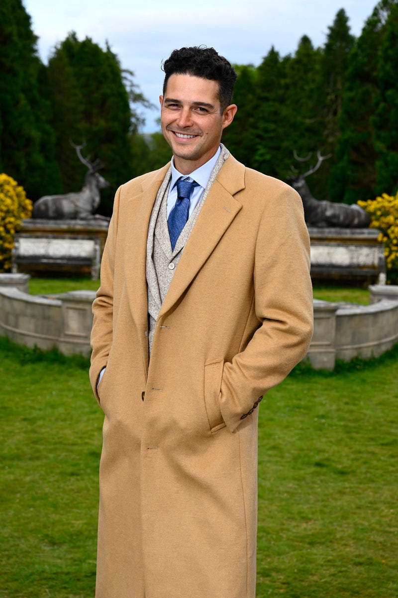 Men's Camel Wool & Cashmere Overcoat by Vinci Suits