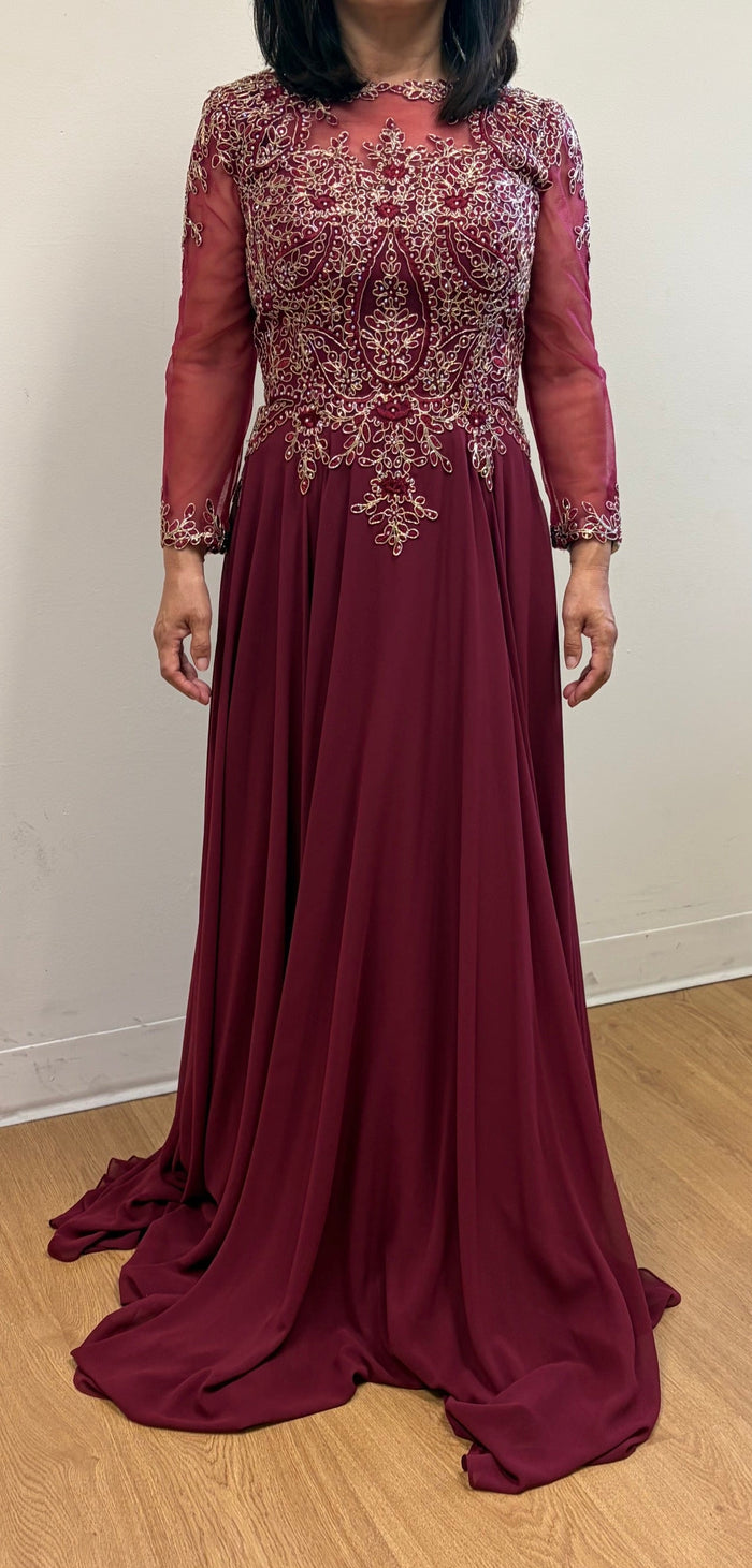 Embroidered 3/4 Sleeve Mother Of The Bride Dress Modest Evening Gown