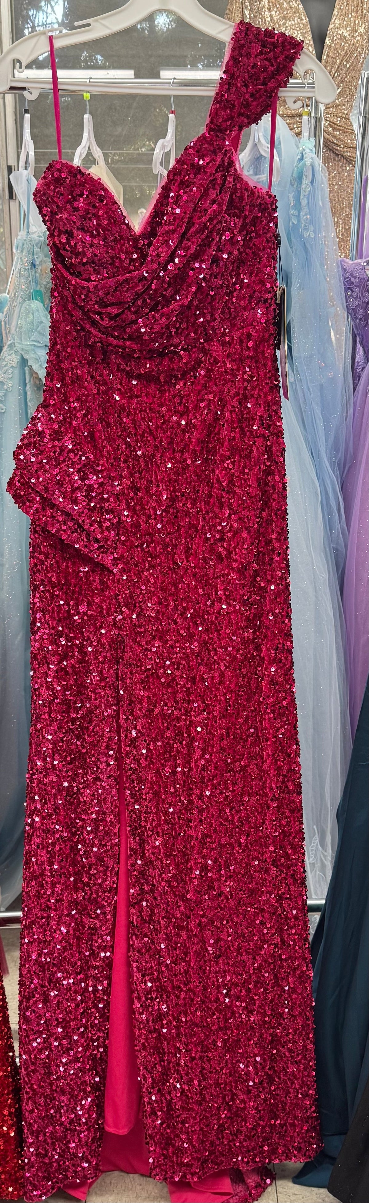 Royal Queen RQ8003 Stretch Sequin Velvet Sweep Train Long Prom Dress
