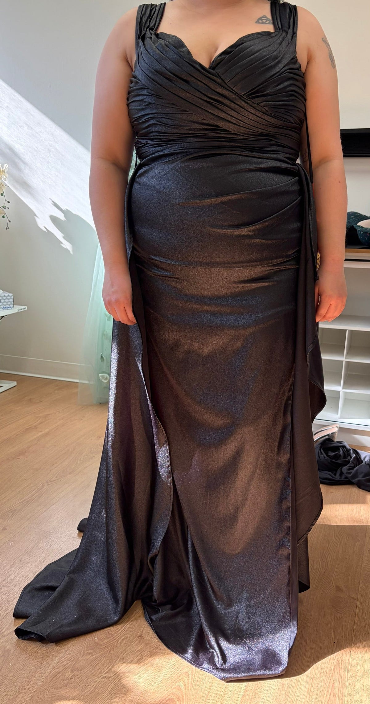 May Queen MQ2056 Off-Shoulder Taffeta Formal High Slit Long Gown
