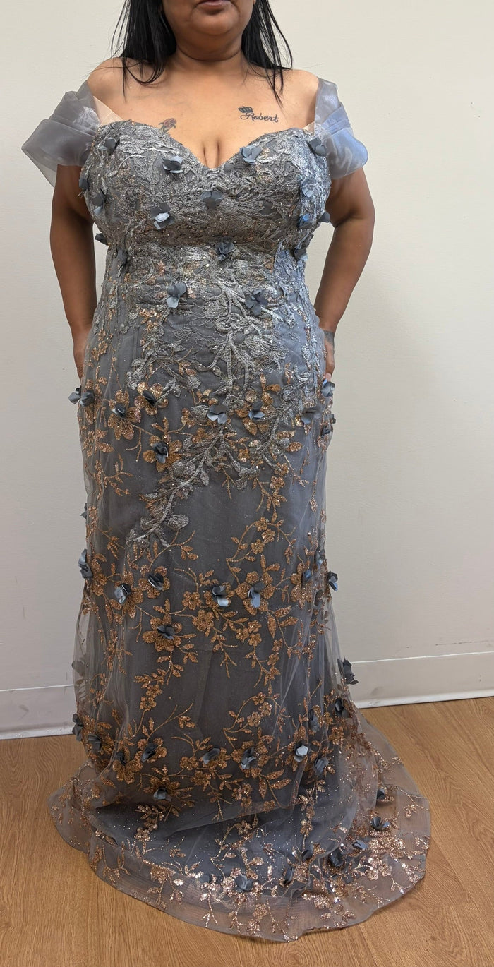 Charcoal/Gold Quinceanera Mom Dresses Mother of the Quince Gowns