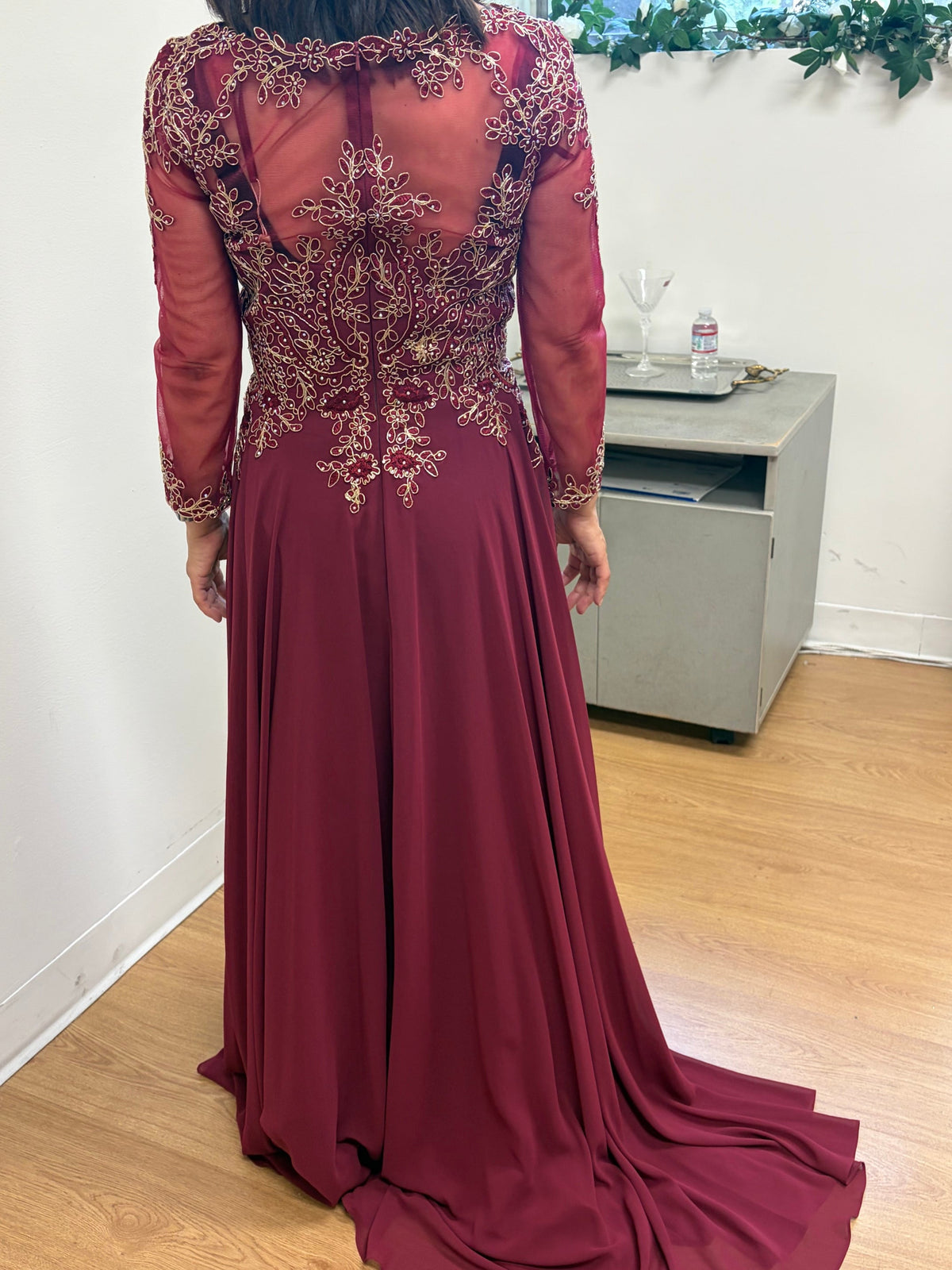 Embroidered 3/4 Sleeve Mother Of The Bride Dress Modest Evening Gown
