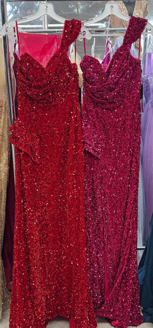 Royal Queen RQ8003 Stretch Sequin Velvet Sweep Train Long Prom Dress