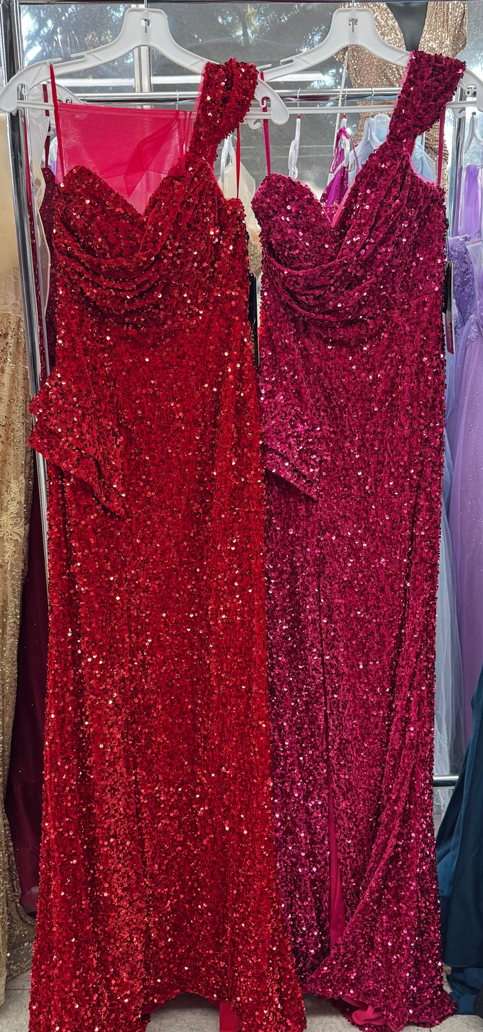 Royal Queen RQ8003 Stretch Sequin Velvet Sweep Train Long Prom Dress