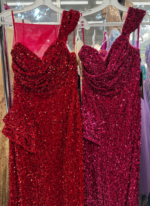 Royal Queen RQ8003 Stretch Sequin Velvet Sweep Train Long Prom Dress