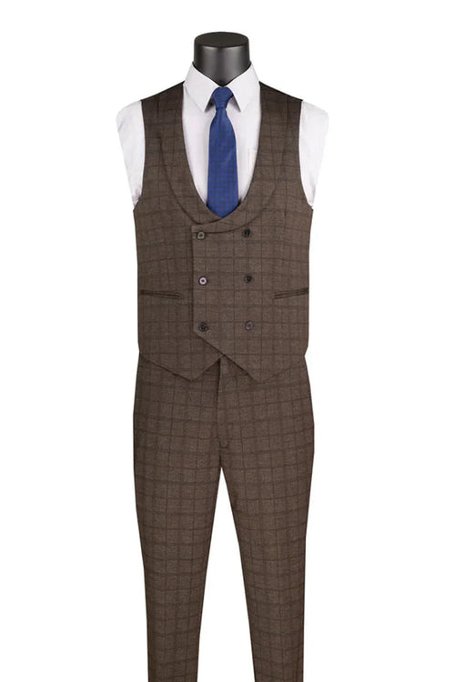 Men’s Brown 3-Piece Slim Fit Suit – 2 Button Peak Lapel Jacket with Double Breasted Vest & Flat Front Pants
