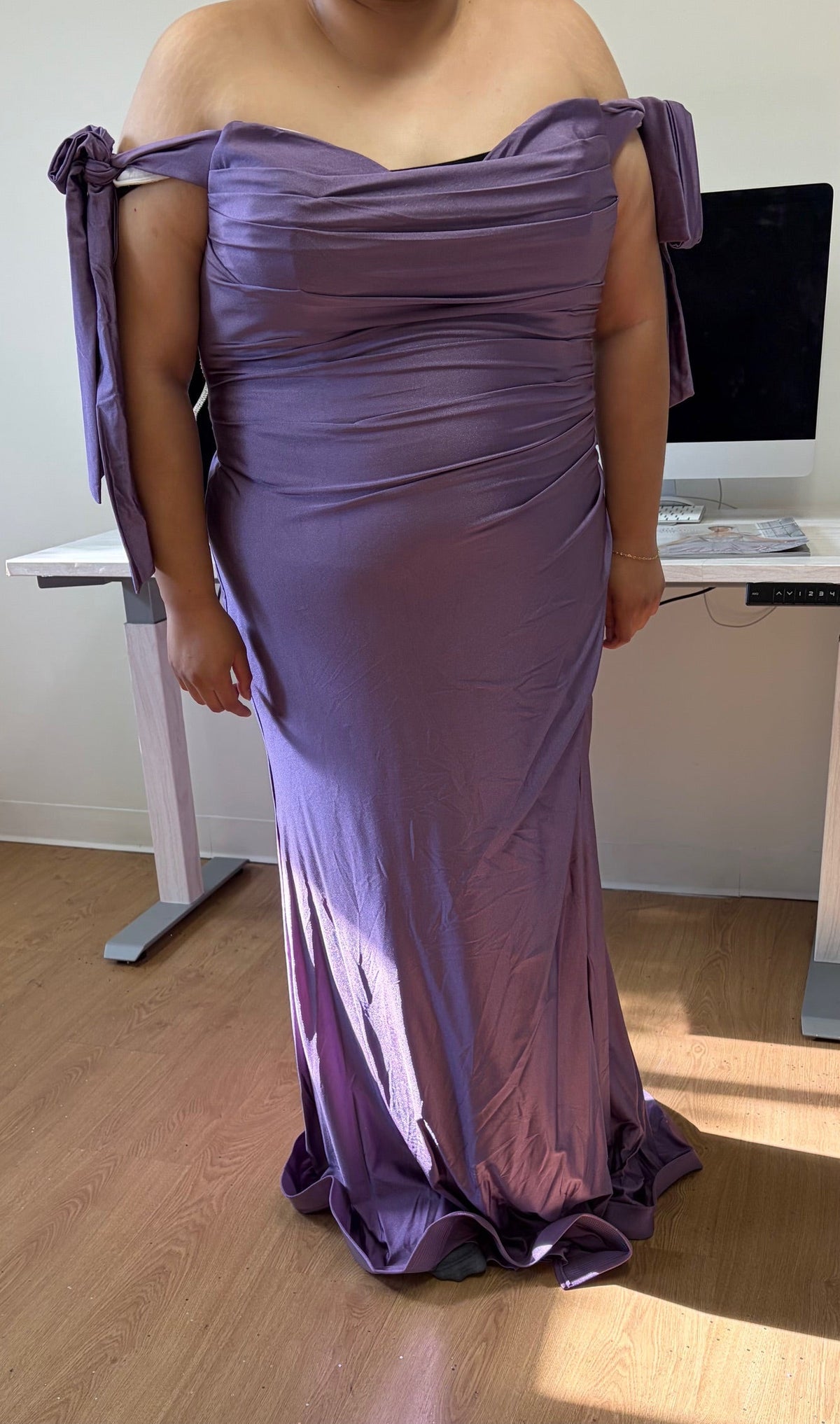 Stretchy Ruched Off The Shoulder Prom Dress