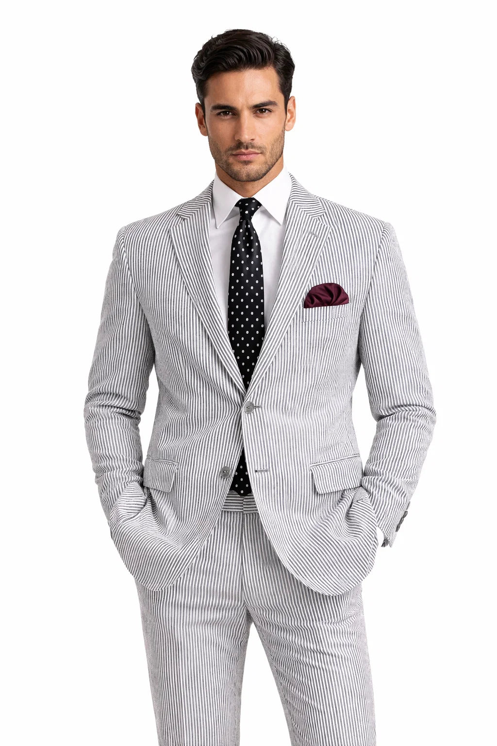 Men's Black Seersucker Suit in Modern Fit with Pinstripes