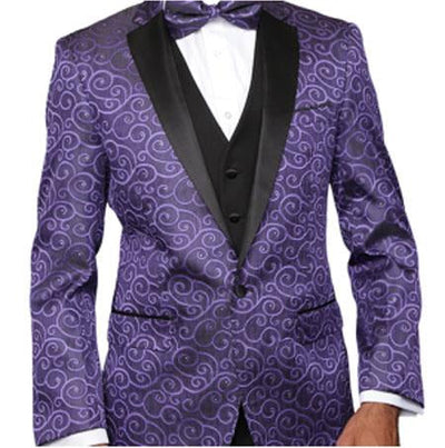 Purple Paisley-200VP Two Toned Paisley Blazer or Tuxedo Suit + Pants Vested + Black Lapel Blazer Looking