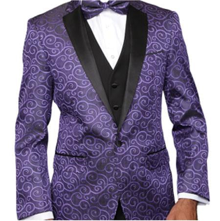 Purple Paisley-200VP Two Toned Paisley Blazer or Tuxedo Suit + Pants Vested + Black Lapel Blazer Looking by mensusain