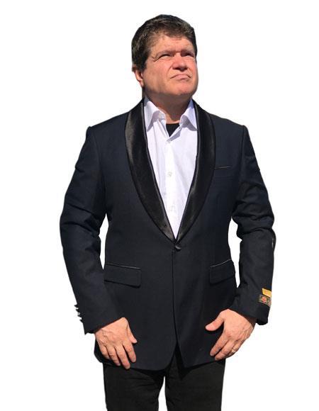 Men's Black One Button Satin Shawl Lapel Blazer mensusa