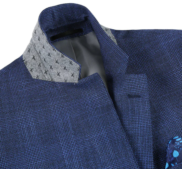 Saco Vaquero Western Sport Coat - Western Blazer Mens Two Button Classic Fit Sport Coat Blazer in Navy Blue Windowpane Plaid