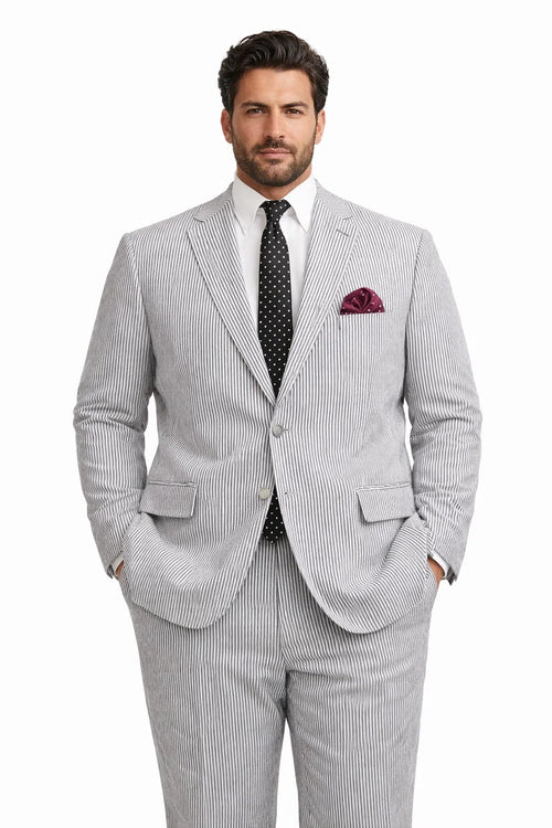 Men's Black Seersucker Suit in Modern Fit with Pinstripes