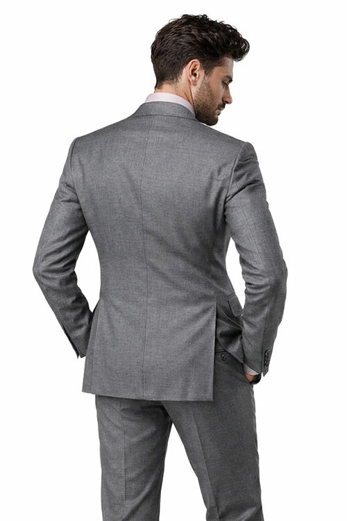Men's Summer Sharkskin Suit with Double Breasted Vest in Charcoal Grey