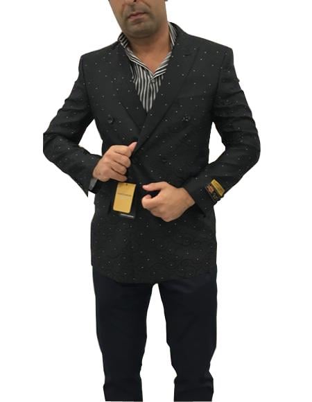 Men's Double Breasted Polka Dot Black Cuff Link Blazer Sport Coat Blazer by mensusain