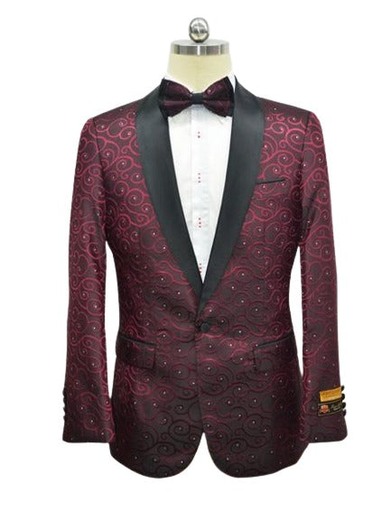 Burgundy And black Two Toned Paisley Floral Blazer Tuxedo Dinner Jacket Fashion Sport Coat by mensitaly