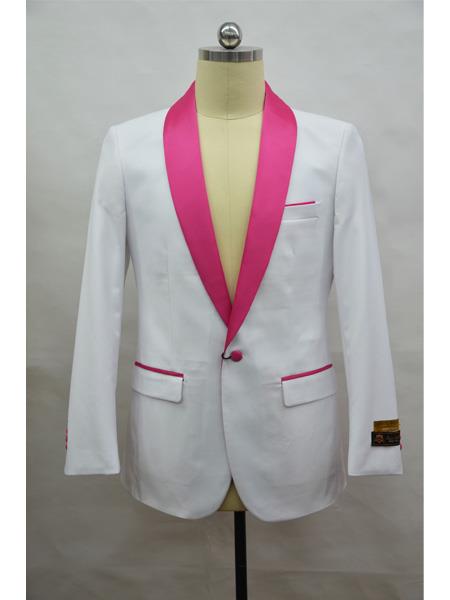 Men's Blazer White ~ Fuschia Tuxedo Dinner Jacket and Blazer Two Toned by Usamensoutlet
