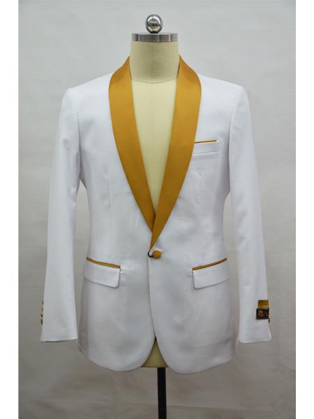 Men's Blazer White ~ Gold Tuxedo Dinner Jacket and Blazer Two Toned by Usamensoutlet