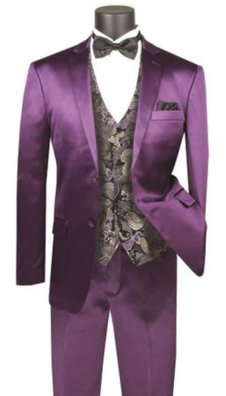 Men's Shiny Purple Slim Fit Suit No Vest - Jacket and Pants mensusain