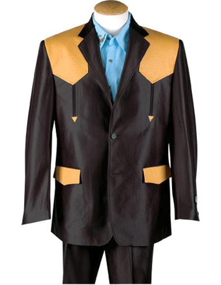 Men's Brown Cuff Link Two Button Western Blazer by Menssuitsatlantain