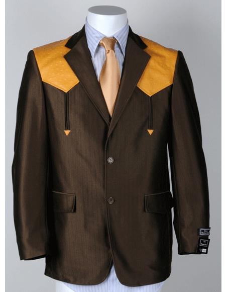 Brown Two Button Striped pattern Western Blazer For Mens by Menssuitsatlantain