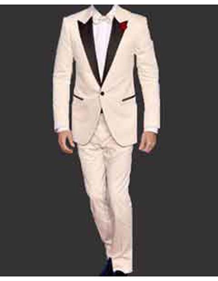 Men's Cream Peak Lapel One Button Blazer mensusain