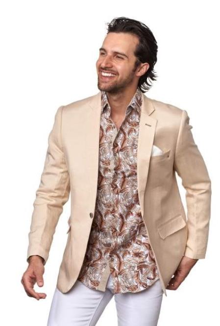 Men's Linen Blazer - Beige mensusain