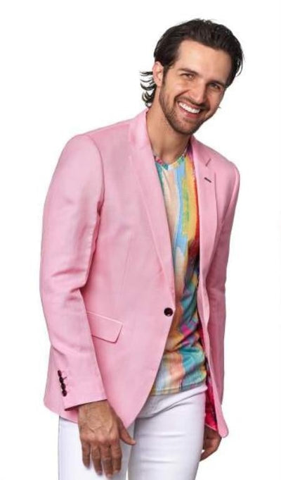 Men's Linen Blazer - Pink by mensusain