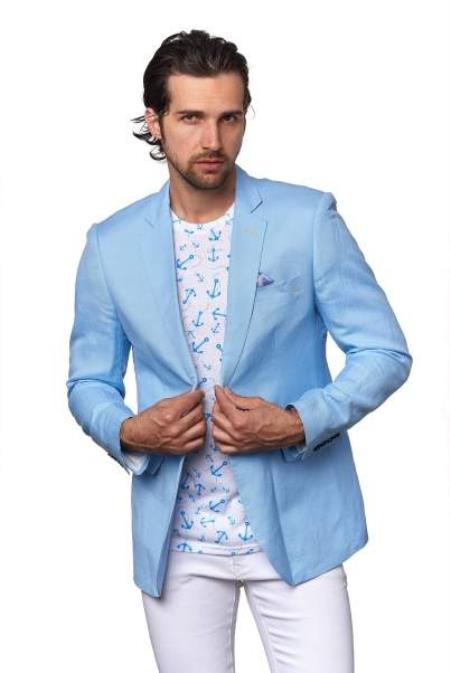 Men's Linen Blazer - Sky mensusain