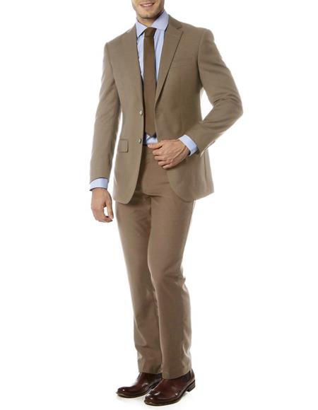 Men's Notch Label Slim Fit Suit Beige by mensusain