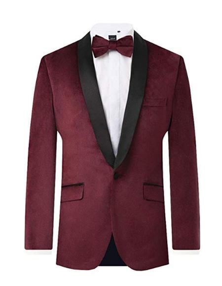 Men's Burgundy Regular Fit Contrast Shawl Lapel Men's blazer mensusain