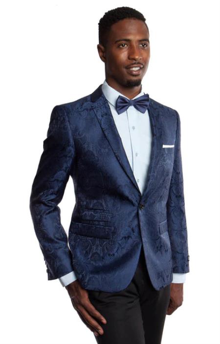 Navy Blue Paisley Blazer by mensusa