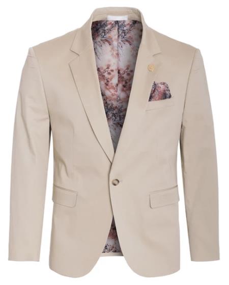 Men's Cotton Stretch Slim Fit Blazer Khaki by mensusain