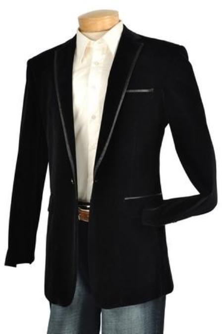 Men's Black Velvet Velour Men's blazer Jacket Trim Lapel Tuxedo Looking! by mensitalyin