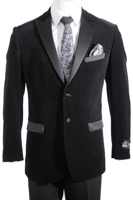 2 Button Velvet ~ velour Men's blazer Jacket / Blazer with Satin Lapel Side Vent Black by mensusain