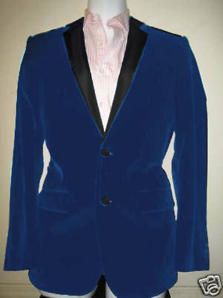 Men's Dark Blue Two Tone Trimming Notch Collar Velvet velour Men's blazer Jacket by mensitalyin