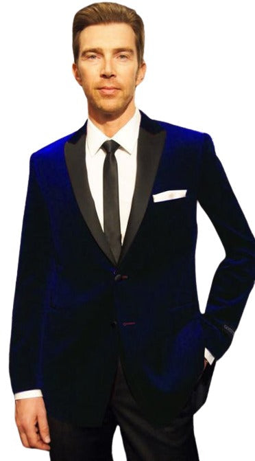 Velvet Velour Blazer Formal Dark Blue Sport Coat Two Tone Trimming Notch Collar by mensusain