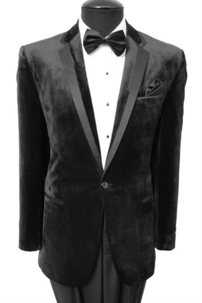 velour Men's blazer Jacket Men's Velvet Sport Coat Two Button Jacket With Black Trim Black by mensusain