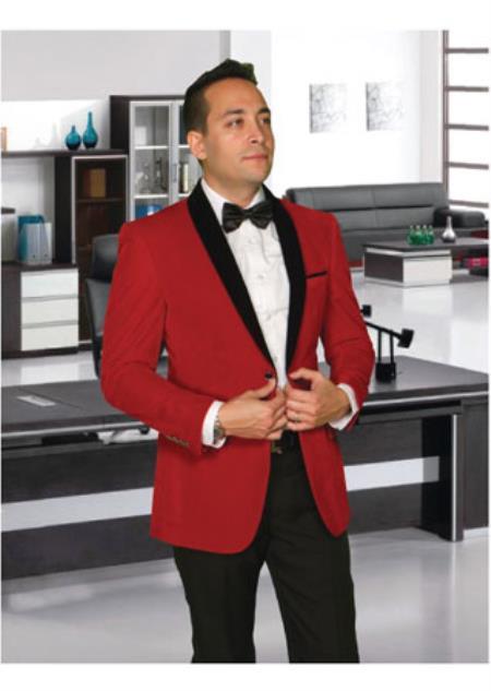 Men's Modern Fit 2 Button Shawl Lapel Red velour Men's blazer Jacket by mensitaly