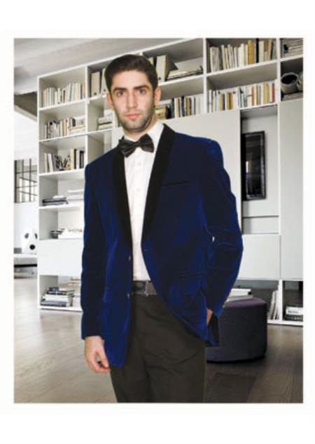 Men's Modern Fit Shawl Lapel 1 Button velour Men's blazer Jacket Navy Blue by mensitalyin