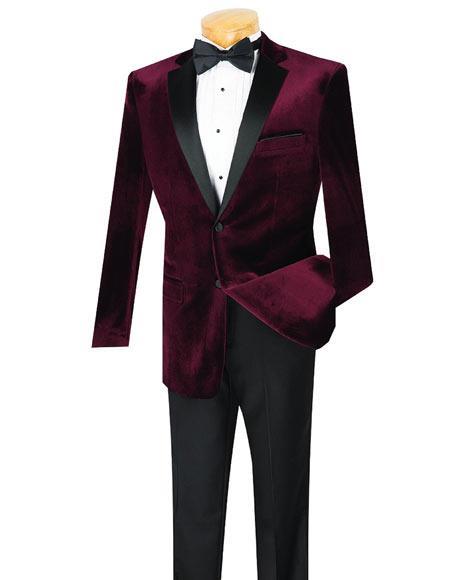 Wine Velvet Tuxedo Men's blazer Jacket by mensusain