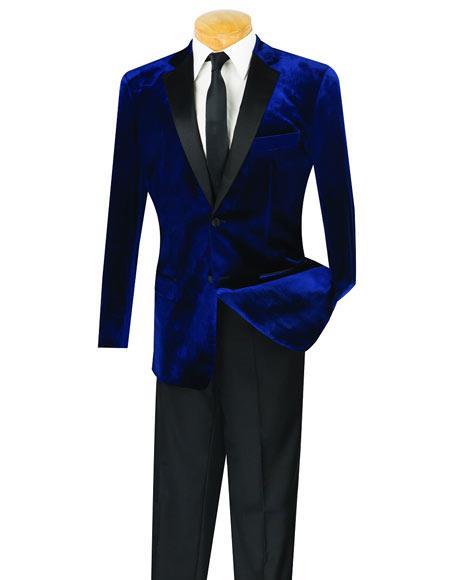 Men's Navy 2 Button Velvet Tuxedo Jacket by mensitalyin