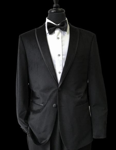 Men's 2 Buttons Black Trimmed Lapel Velvet Tuxedo Jacket by mensitalyin