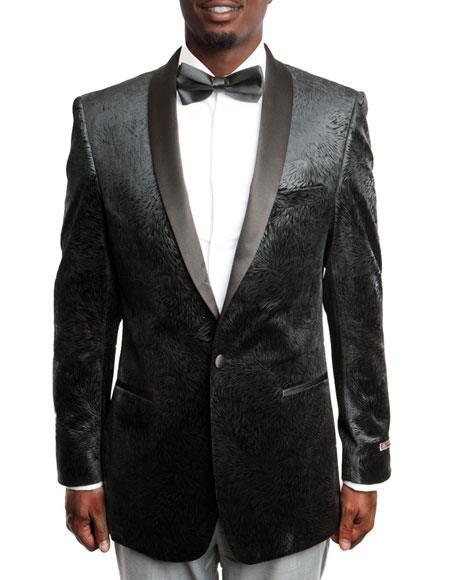 Men's Black Velvet Fashion Tuxedo with Satin Shawl by mensitalyin