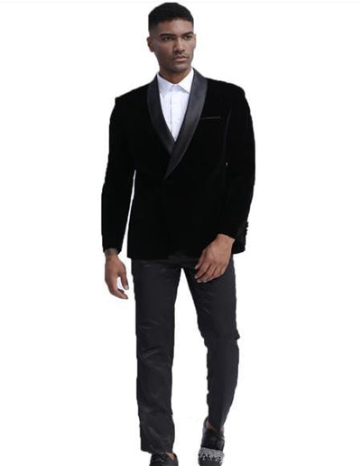 Men's Black Shawl Lapel One Chest Pocket Velvet Sport Coat velour Men's blazer Jacket