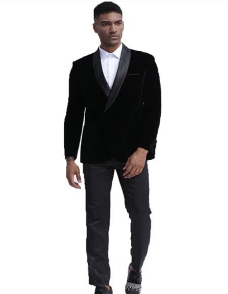 Men's Black Shawl Lapel One Chest Pocket Velvet Sport Coat velour Men's blazer Jacket by mensitalyin