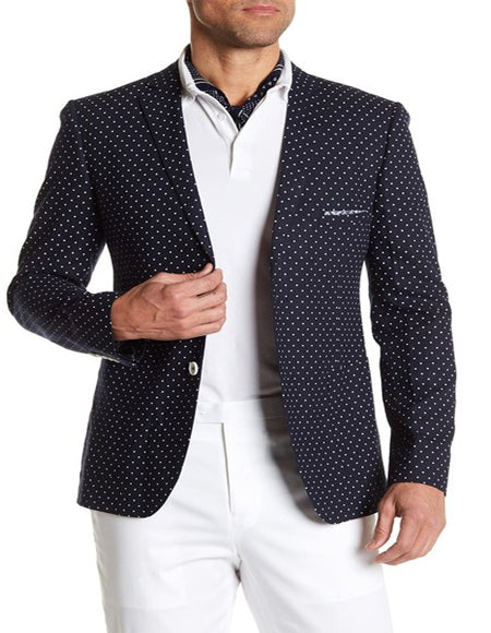 Blue and White Polka Dot Cotton Summer Sportcoat 2 Button Style Perfect For Prom 2026 or Casual Blazer